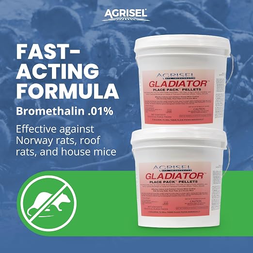 Agrisel Gladiator Rodenticide, Mouse Bait, Rat Bait, 130 Pellets (.5 oz) | Single-Dose Rodent Control, Use Indoor & Outdoor