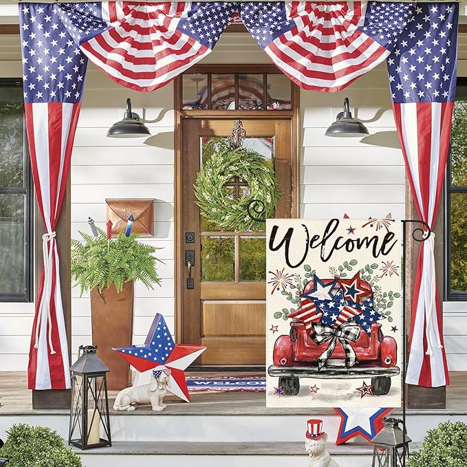 AVOIN colorlife Welcome Patriotic 4th of July Truck Garden Flag 12x18 Inch Double Sided, Rustic Farmhouse Yard Outdoor Decoration