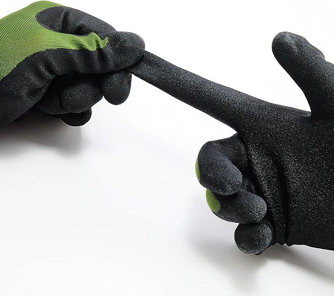 COOLJOB Gardening Gloves for Men, 6 Pairs Breathable Rubber Coated for Garden Weeding Landscaping, Outside Work for Lawn Yard, Men's Xlarge Size, Black & Green