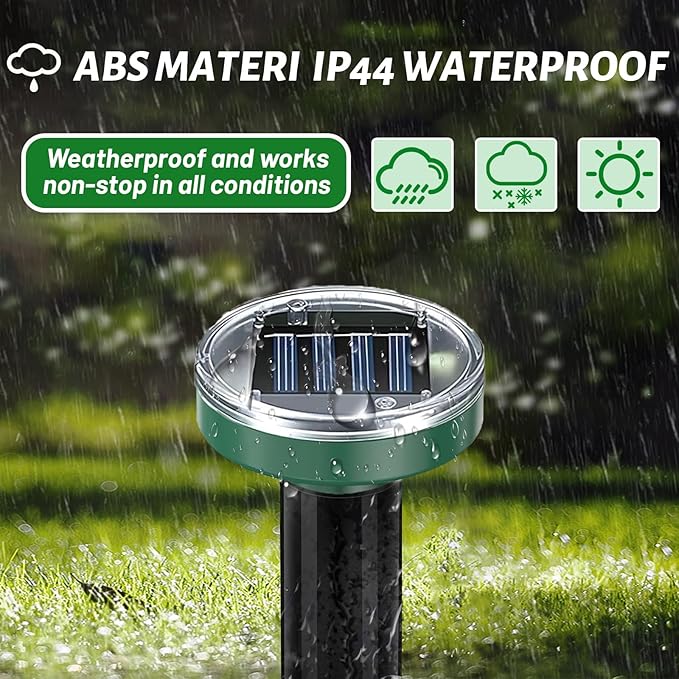 Solar Powered Mole Repellent 10 Pack, Effective Ultrasonic Gopher Repeller for Yard, IP44 Waterproof Sonic Vole & Snake Deterrent Spikes, Professional Groundhog Chaser for Lawns, All-Weather Use