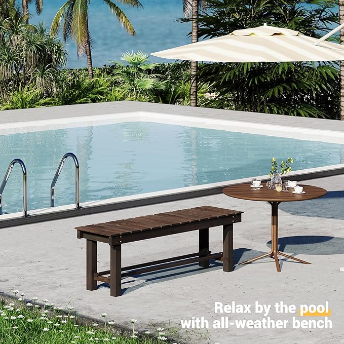 Wood Outdoor Garden Bench,3-Person Seat 47" Backless Bench, 100% Solid Fir Carbonized Weatherproof Patio Bench,Indoor Bathroom Seat Entryway Shoe Bench for Garden Porch Backyard Pool Balcony (Large)