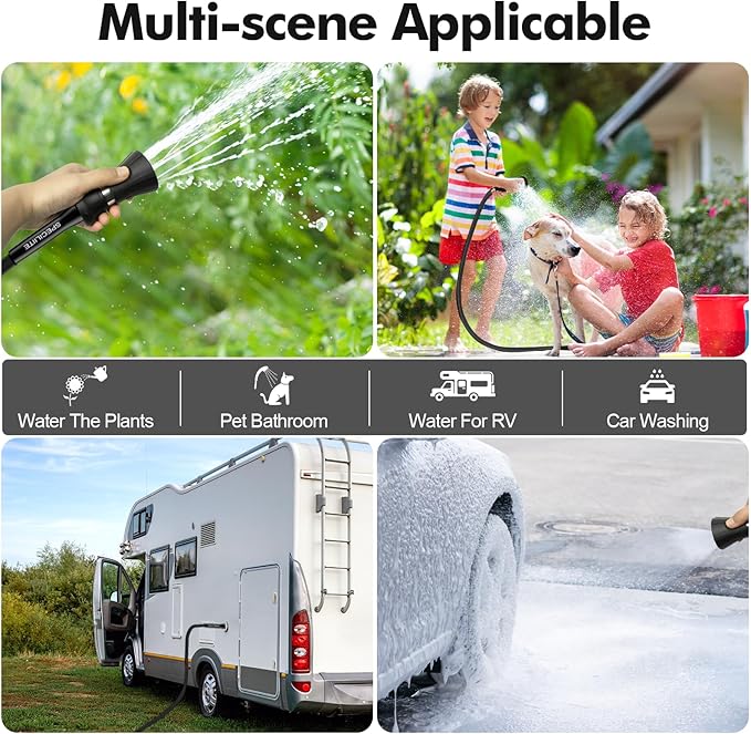 SPECILITE 5/8" Garden Hose 75 ft with High Flow Nozzle, Heavy Duty Flexible Hybrid Rubber Water Hose for Outdoor, Lightweight, Leak-Proof, No-Kink, 3/4"Brass Fittings,Black
