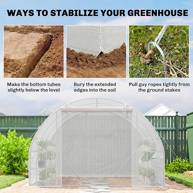 Outsunny 10'x11'x6' Walk-in Tunnel Greenhouse with Shelves, Mesh Door and Windows, Hoop House Greenhouse with PE Cover, Outdoor Green House for Patio Lawn Garden, White