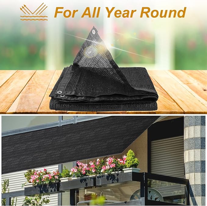 SPORTYOUTH 70% Shade Cloth for Patio, 10x50 ft Mesh Tarp with Grommets, UV Resistant Black Sunblock Sun Shade Netting Cover for Garden, Greenhouse, Chicken Coop, Pergola, RV, Canopy, Barn Kennel