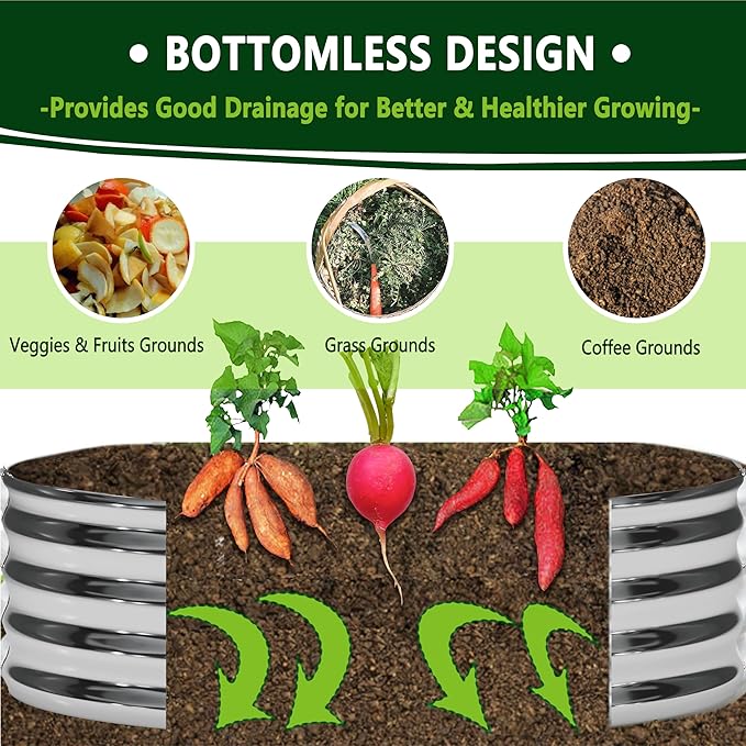 DIIYIV 2PCS 3x3x1FT Galvanized Raised Garden Bed Kit,Vegetable Boxes-Round Metal Flower Box,Large Planter Raised Beds Outdoor Garden for Planting,Fruit,Herb-Silver