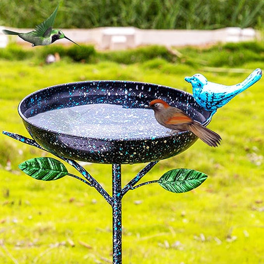 Bird Baths for Outdoors, 41" Tall Black Birdbath with Stake, Metal Bird Baths & Feeder with 9.4" Bowl & Decorative Cast Iron Bird for Outside Garden Yard Decor