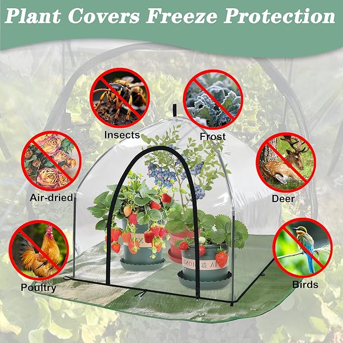 Portable Plant Cover Tent with Waterproof Base for Garden Indoor/Outdoor Tabletop Mini Greenhouse for Seed Starting Humidity Small Plants, Plant Protection from Animal for Raised Bed(XL-PVC - 2PCS)