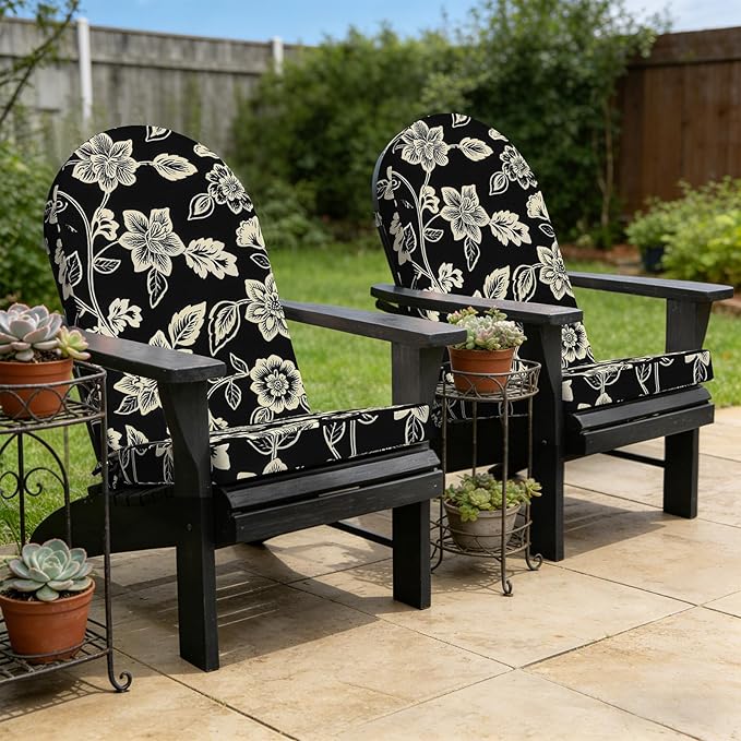 Outdoor Foam Adirondack Cushion, Water Repellent Foam Cushion for Adirondack Chairs Patio Furniture, 44 x 19 Inch, Elegant Vines Black