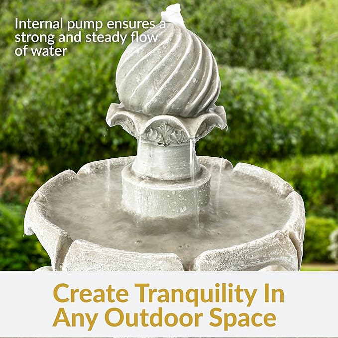 Sunnydaze 35" Solar 2-Tier Outdoor Water Fountain - Garden Water Feature with Battery Backup and Pump - White