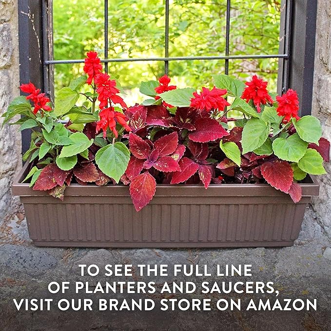 The HC Companies 17.5 Inch Venetian Rectangular Plant Saucer, Lightweight UV-Resistant Plastic Outdoor & Indoor Flower Pot Tray, 2-Pack Plant Pot Trays for Garden & Home Decor, Sandstone