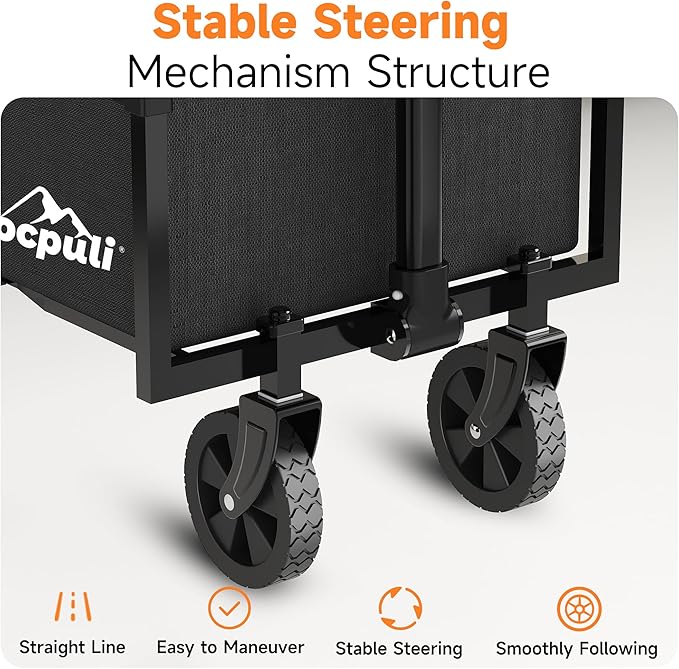 25" L Collapsible Wagon Cart Foldable, 200lbs Weight Capacity 80L Folding Beach Wagons with All-Terrain Wheels, Utility Carts for Groceries, Shopping, Camping, Sports - Black
