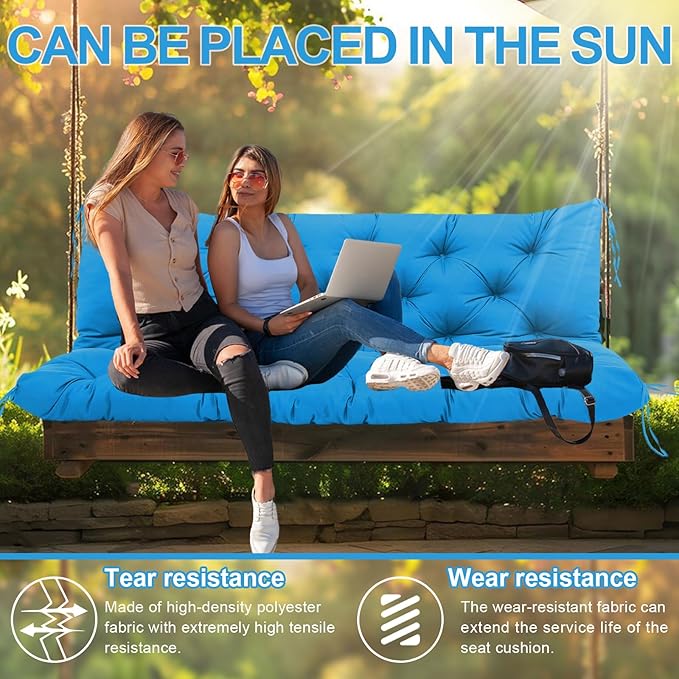 Premium 5" Thick Waterproof Porch Swing Cushions Sturdy Durable 3 Seat Replacement Outdoor Swing Cushions with Backrest&Ties Bench Cushion for Outdoor Furniture Backyard Patio Garden