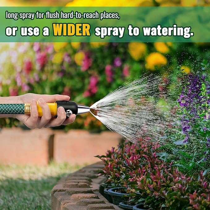 Feekoon Jet Nozzle with Shut Off, 3/4" GHT Sweeper Garden Hose End Zinc Nozzle with Shut Off Valve, Water Hose Sprayer Jet for Garden Watering, Car Washing and Sidewalk Sweeping(Black,1 Pack)