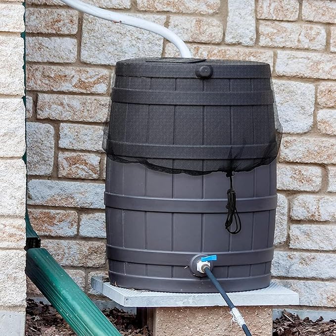 Mesh Cover for Rain Barrels - 39in Rain Barrel Netting with Drawstring, Water Collection Buckets Tank Protector Screen for Preventing Fallen Leaves in Outdoor Garden Eaves