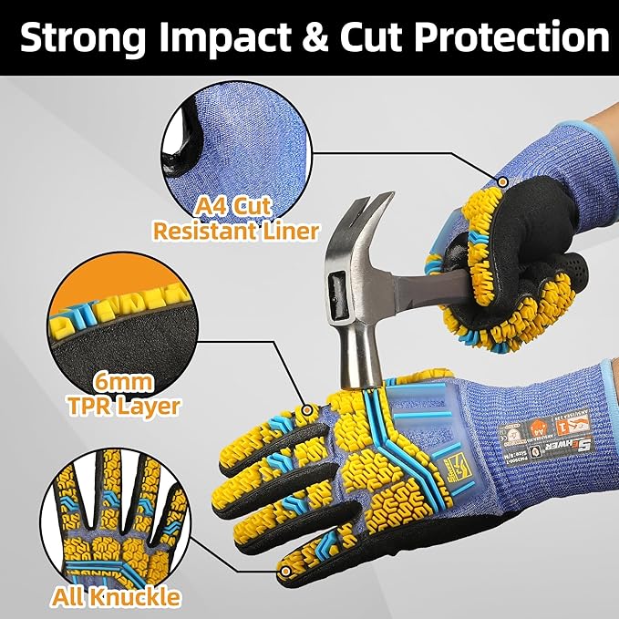 Schwer PRO-SKIN Impact Gloves with ANSI A4 Cut Reistant Protection, Flexible and Comfortable Work Gloves with Grip，Touchscreen, Used for Oil and Gas E&P，Mechanic, Construction, L, PM3900-T