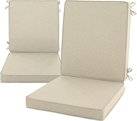 Outdoor Chair Cushions, Water-Resistant & Fade-Resistant, Patio Furniture Lawn Dining Chair Seat Replacement with Mid Back, Ties Zipper, Removable Cover, 18 x 16.5 Inch, Set of 2, Beige