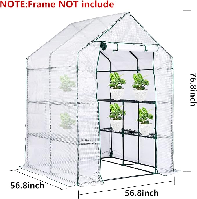 DECOHS Walk-in Greenhouse Replacement Cover with Roll-Up Zipper Door, 56 x 56 x 76 inch PE Greenhouse Cover for Outdoor Plant Gardening Plants Cold Frost Protection Wind Rain Proof (Frame Not Include)
