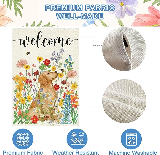 Baccessor Spring Summer Dog Garden Flag 12.5x18 Inch Double Sided Burlap,Floral Flowers Flag Farmhouse Holiday Front Yard Lawn Outdoor Outside Decoration