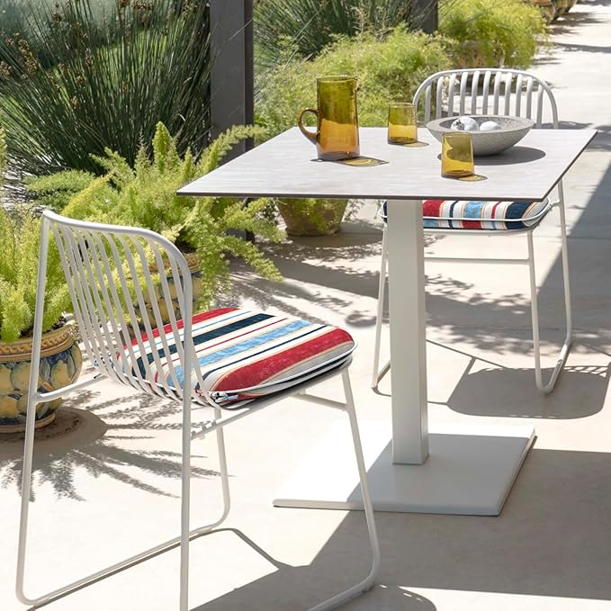 DYTXIII Set of 2 Outdoor Chair Cushions with Ties,Water Repellent Patio Chair Pads 17"x 16" for Outdoor Furniture,Round Corner Seat Cushions for Garden Yard Kitchen Stripe Red Blue