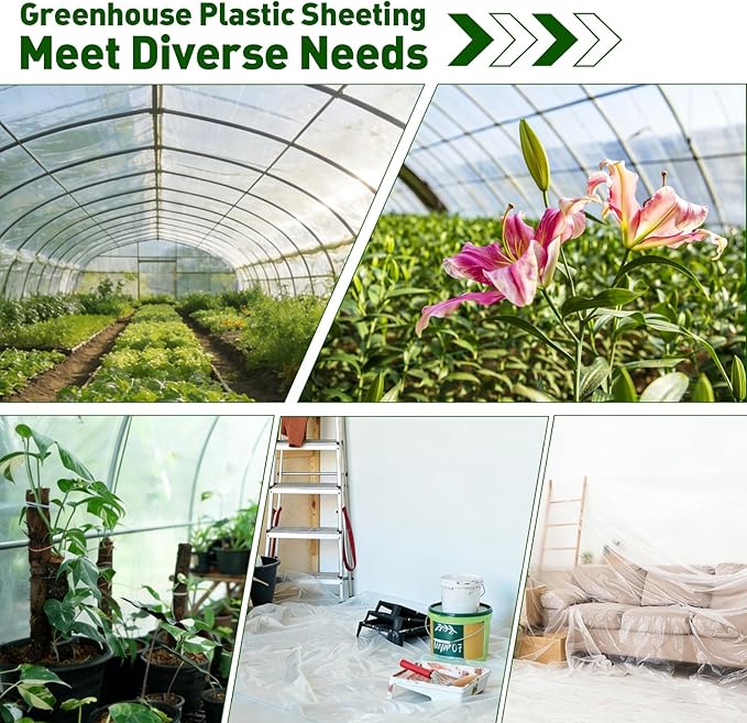 Greenhouse Plastic Sheeting,6.5ftx9.8ft Greenhouse Film,Clear Polyethylene Film for Outdoor Plant,Farms,Garden,Agriculture,Waterproof Wind Frost Dust