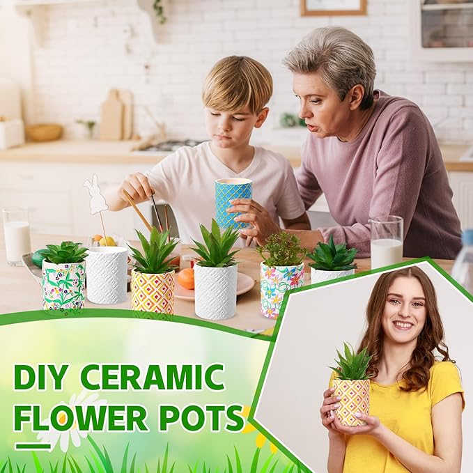 Zubebe 12 Pcs Paint Your Own Ceramic Pots Bulk Unfinished Succulent Pots Painting Kit with Drainage Hole Mini Paintable Plant Vase Ready to Paint Planter for Cactus DIY Craft