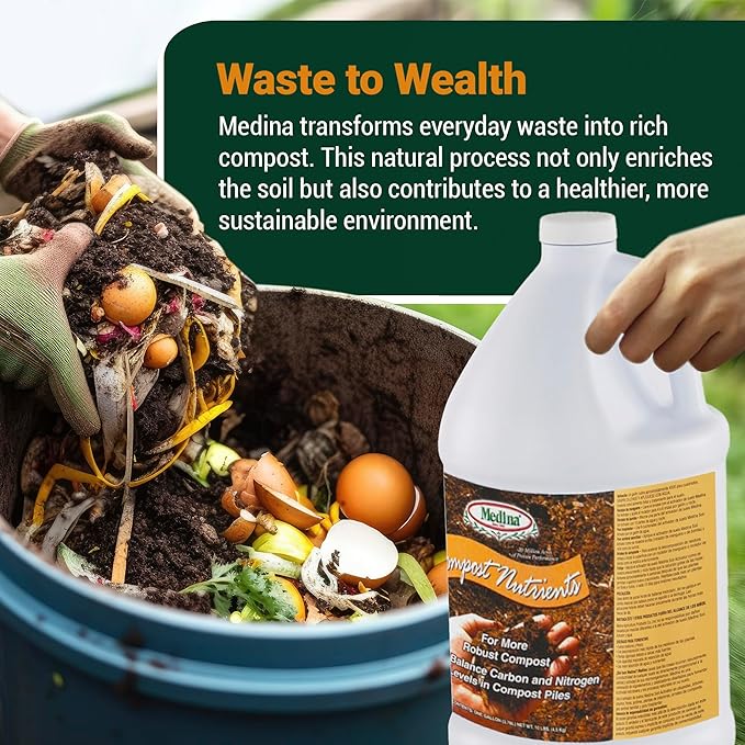 Medina Compost Nutrients - Compost Activator & Accelerator for Soil Improvement with Composting Cultures; Balances Elements, Maintains pH – Ideal for Garden Compost. 1 Quart Treats up to 250 lbs.