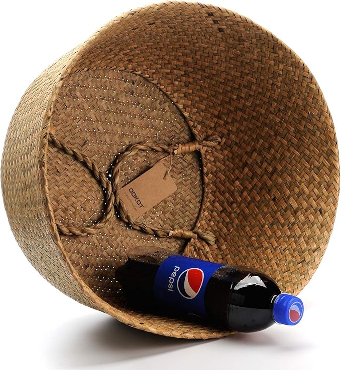 Large Woven Seagrass Belly Basket for Plant, Grocery, Picnic, 12" Diameter x 14" Height