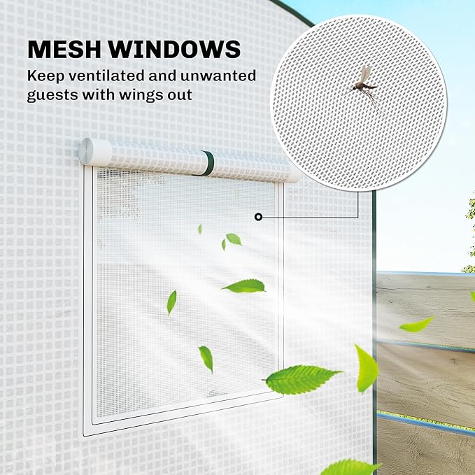 Outsunny Mini Greenhouse, Portable Greenhouse with Roll-Up Door and 2 Mesh Windows, Small Green House with PE Cover for Garden Patio Lawn, 78.7" x 29.5" x 74", White