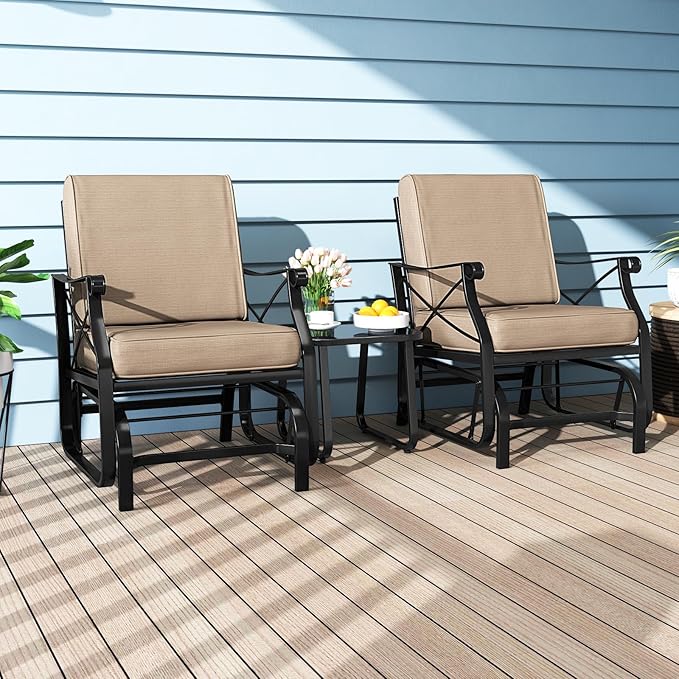 Tangkula Outdoor Glider Rocking Chair, Patio Gliding Chair Furniture with Metal Frame and Thick Cushions for Porch, Balcony, Garden and Yard (1 Pack)
