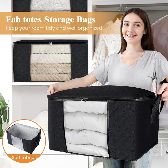 Fab totes 6 Pack Storage Bags for Clothes Blanket Storage Bins with Lids