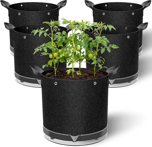 5 Pack 5 Gallon Self-Watering Grow Bags, Thick Nonwoven Fabric Pots with Support Rings and Reinforced Handles, Self-Watering Planters with Bottom Reservoir for Tomatoes Peppers Potatoes and Vegetables