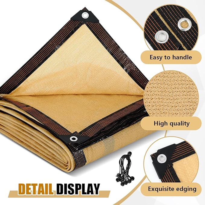 Fanfanwin 95% Pergola Shade Cover with Grommets,10' x 20' Outdoor Sun Shade Cloth Universal Pergola Replacement Canopy Privacy Screen for Patio Garden Gazebo Deck Porch Backyard,Wheat