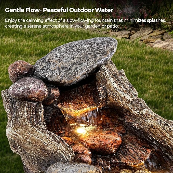 Jocoevol 60" Long Cascading Outdoor Rock Water Fountain, 5-Tier Tranquil River Waterfall, Realistic Rock Design, Serene Flowing Water Sound for Outdoor Garden, Patio, Landscaping, Home Decor