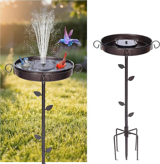 35 in Metal Bird Bath Solar Fountain for Outside,with 5-Pronged Base,Detachable Solar Pump,Freestanding Solar Powered Bird Bath for Patio,Lawn,Garden