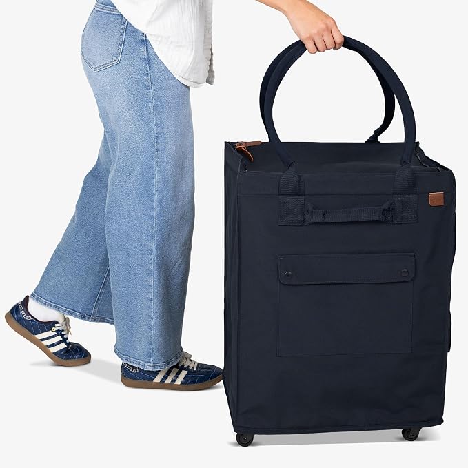 CleverMade Collapsible Rolling Hauler Tote, 90L, Holds 75 lb, Leeward Navy