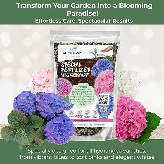GARDENWISE Slow Release Hydrangea Fertilizer with Iron & Sulfur – Indoor & Outdoor Soil Acidifier for Miracle Growth (1/2 qt)