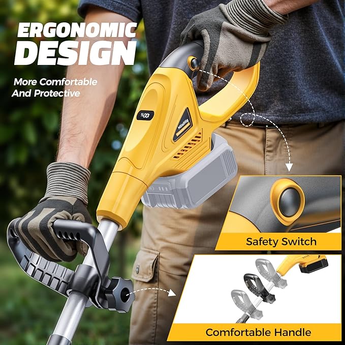Cordless Tiller Cultivator Compatible with Dewalt 20V (No Battery), Tiller for Gardening 360RPM Electric Garden Tiller, Brushless Rototiller 9" Width 6.3" Depth for Lawn/Soil Cultivation, Yellow