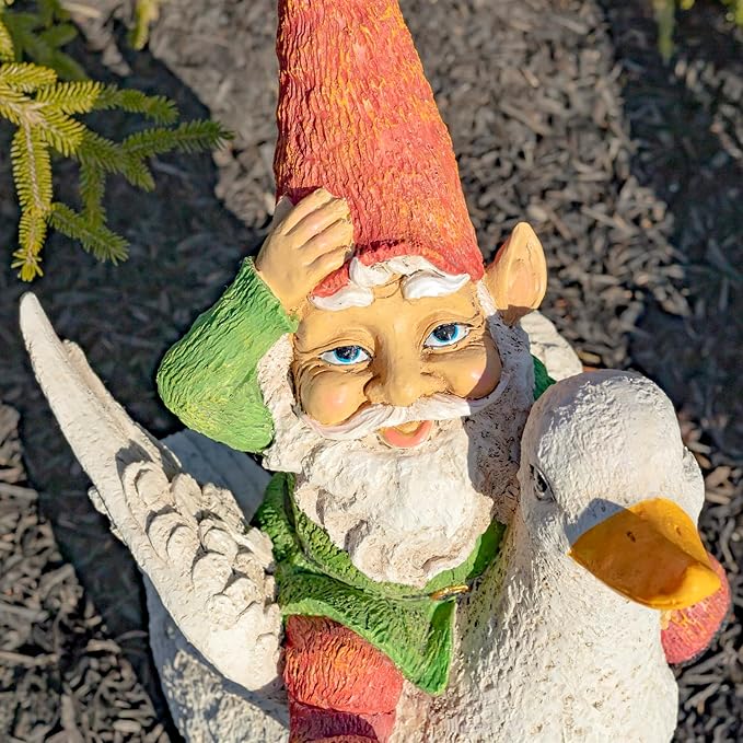 Zaer Ltd. Classic Spring Gnome Garden Statue in Assorted Styles (Gnome Riding Duck)