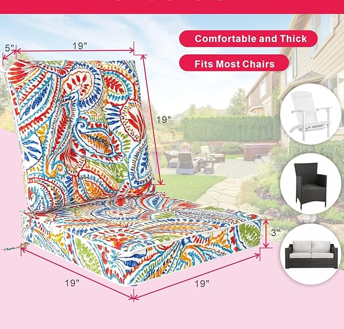 JMGBird Outdoor Chair Cushions Set - 19"x19" Deep Seat & Back Cushions, Water-Resistant Tufted Pillows for Patio Furniture