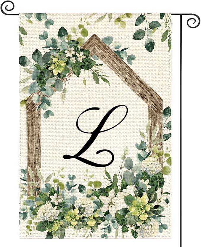AVOIN colorlife Initial Letter L Monogram Garden Flag 12x18 Inch Double Sided Outside, Spring Floral Family Last Name Yard Decoration