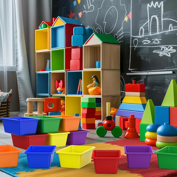 30 Pcs Plastic Classroom Bins, Book Toy Storage Bin Small Cubby Bins Stackable Storage Organizer Containers for Office Home Nursery Playroom (30)
