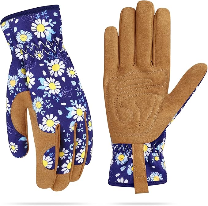 Womens Gardening Weeding Working Gloves, Leather Garden Glove for Women Thorn Proof No Stab for Digging, Planting,Pruning