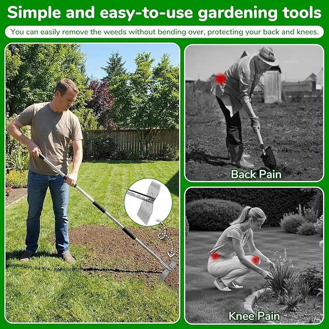 Garden Weed Tool,Portable Gardening Weeder Tool,63" Weeding Tools Gardening long Handle,24-Claw Steel Head Design - Easy weeding without bending or squatting down,Suitable for farm planting,gardening