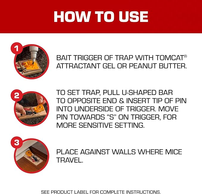 Tomcat Wooden Mouse Traps - Disposable Non-Chemical Mouse Trap for Homes, Garages and Basements, 4 Pack
