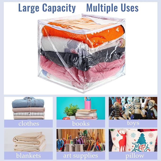 Shappy 6 Packs Clear Plastic Storage Bags with Zipper, 12 x 12 x 12 Inch
