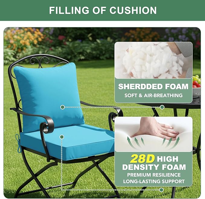 Summsun Outdoor Chair Cushions, Waterproof Backrest and Seat Cushion Set for Patio Furniture, Outdoor Replacement Cushions with Removable Cover, 19 x 19 Inch, Teal, 1 Set
