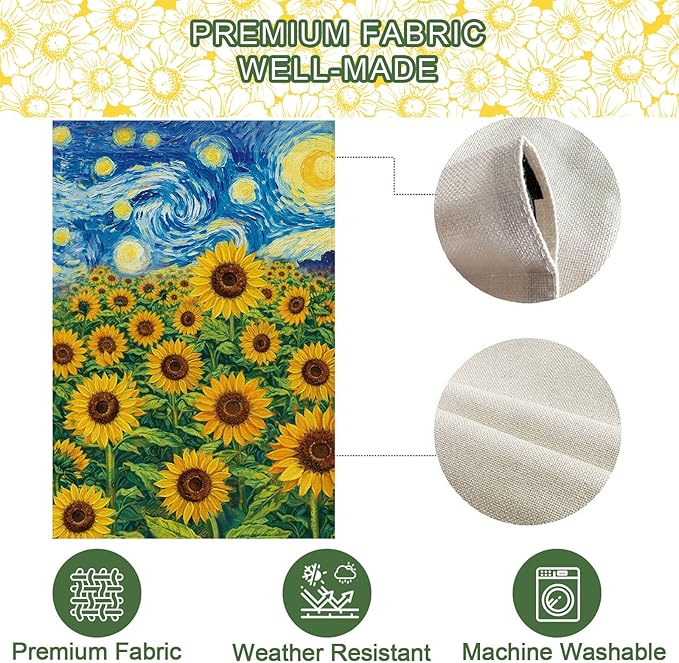 Baccessor Spring Summer Sunflowers Garden Flag 28x40 Inch Double Sided Burlap,Starry Night Flower Large Flag Seasonal Farmhouse Outside Outdoor Decoration