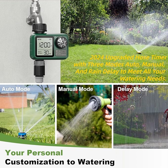 Water Timer for Outdoor Garden Hose, Sprinkler Timer for Garden Faucet with Auto/Manual/Rain Delay Mode, Sprinkler Irrigation Controller for Yard Lawn