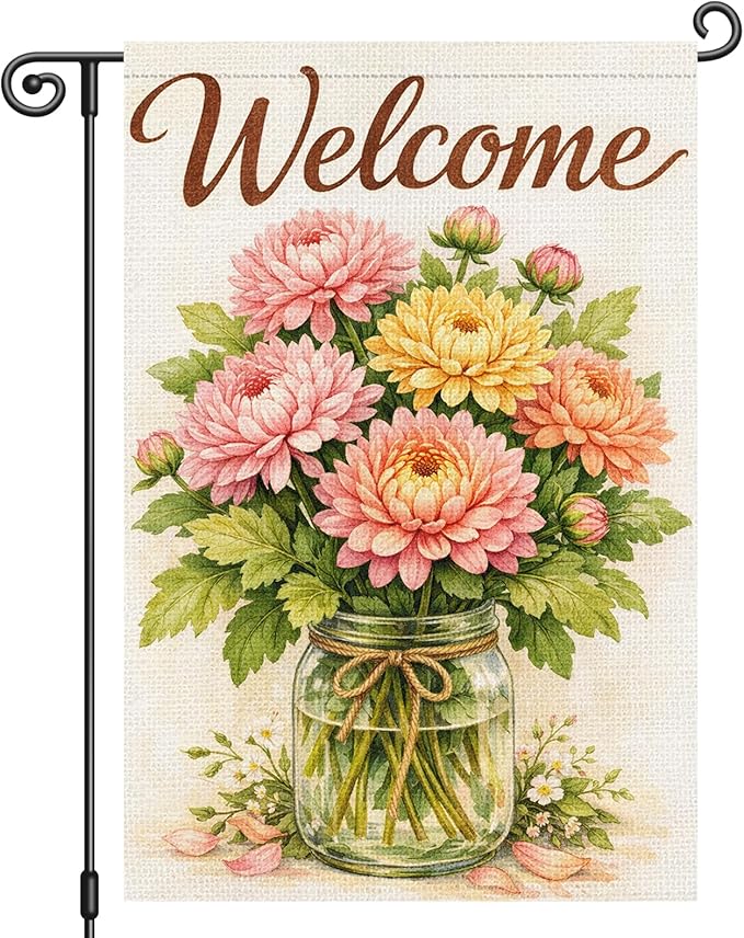Heyfibro Spring Garden Flag 12x18 Inch Double Sided Chrysanthemum Garden Flag Small Yard Flags for Outside House Farmhouse Seasonal Spring Outdoor Decorations