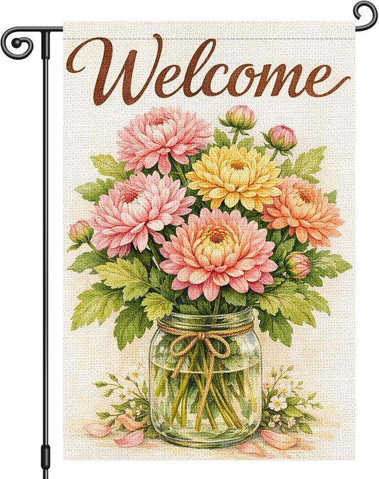 Heyfibro Spring Garden Flag 12x18 Inch Double Sided Chrysanthemum Garden Flag Small Yard Flags for Outside House Farmhouse Seasonal Spring Outdoor Decorations